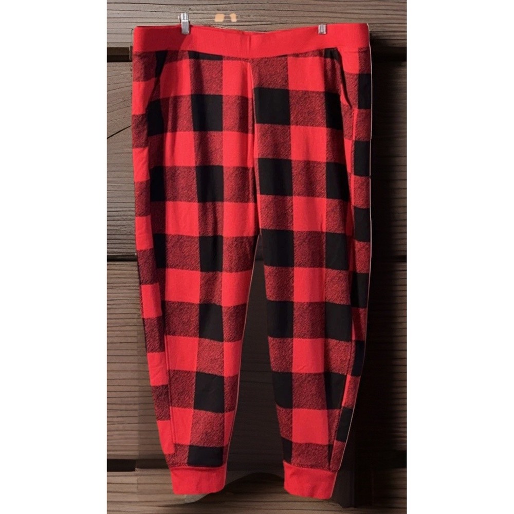 Women's Eddie Bauer Snow Lodge Fleece Buffalo Plaid Sweat Pants Lounge Sz 2XL EC